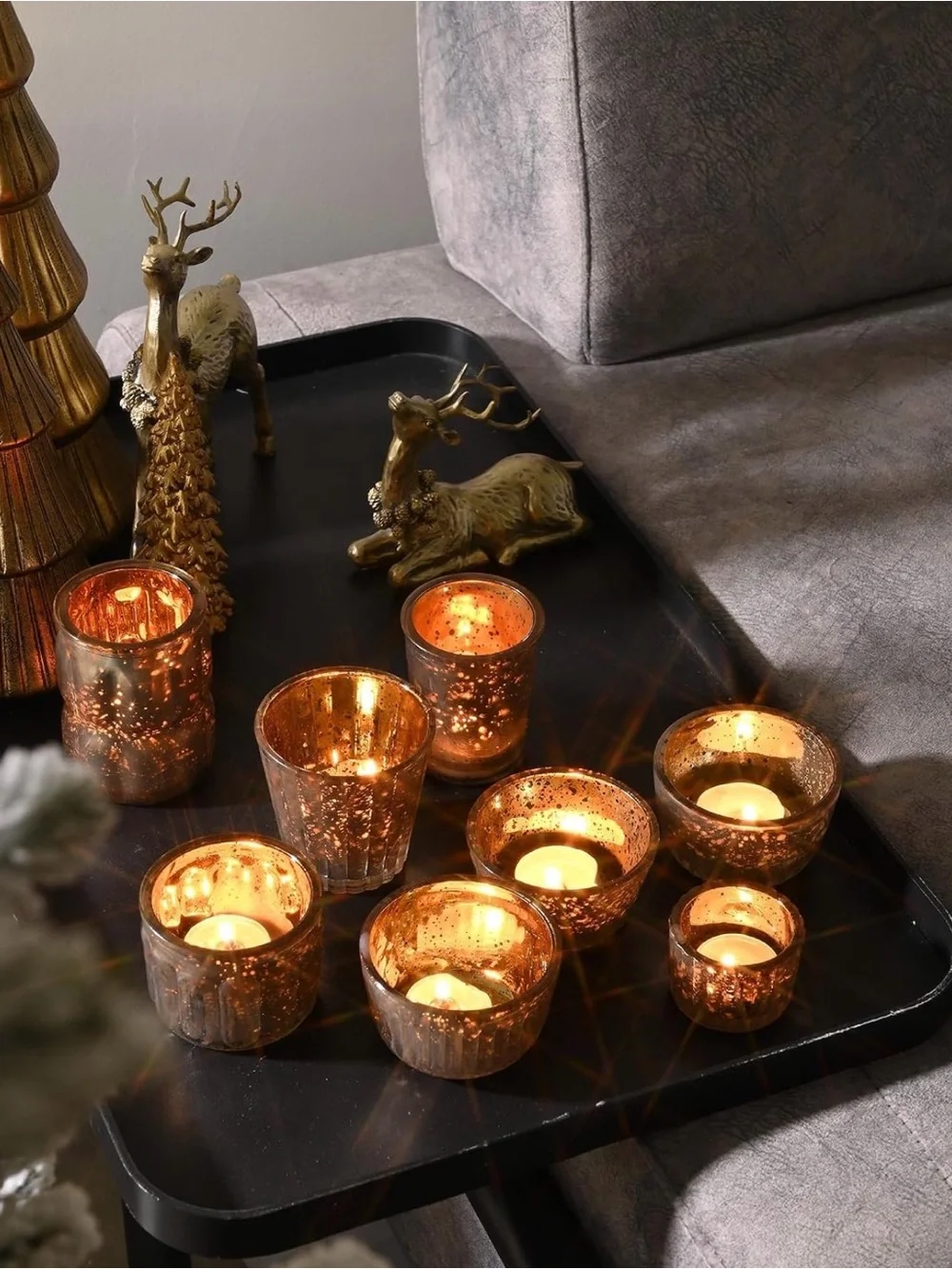 DN DECONATION 8PCS Gold Assorted Mercury Glass Votive Candle Holders